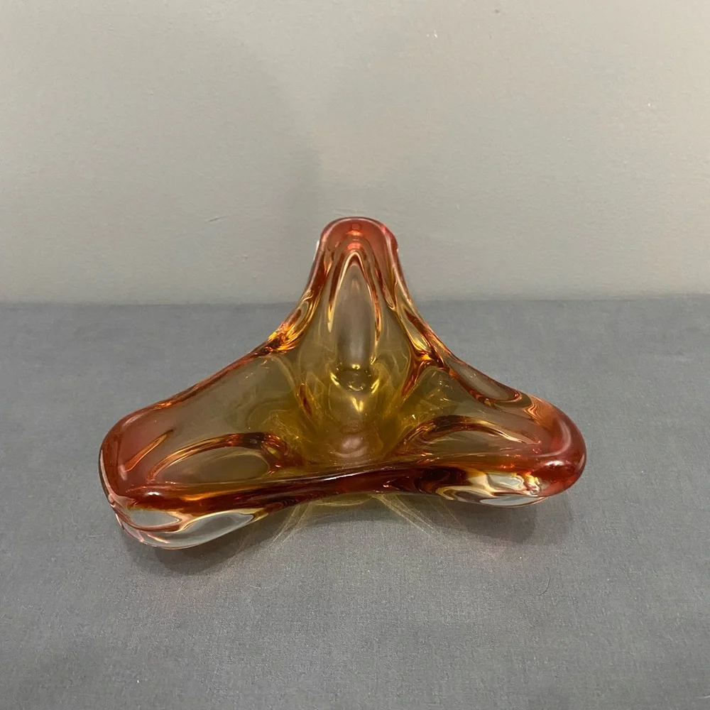 VTG Mid Century Murano Style Trinket Dish Or Ashtray Golden Amber Yellow Retro - Picture 4 of 17